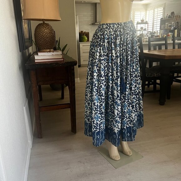 TERA BORA Full Cut Mixed Blue Batique Maxi in Length Bohemian Skirt - Picture 8 of 13